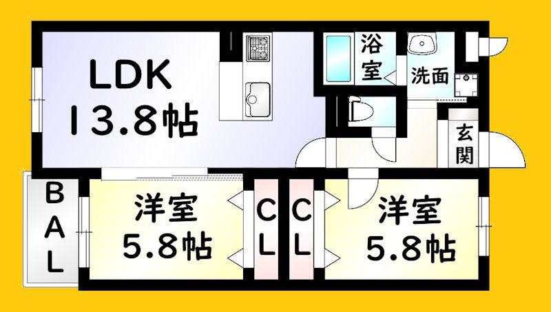 KIRA HIAGARI(2LDK/5階)の間取り写真