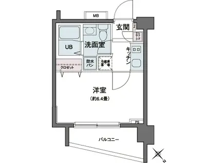 エコロジー都立大学レジデンス(1K/6階)の間取り写真
