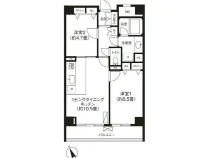 セゾン深川(2LDK/5階)の間取り写真