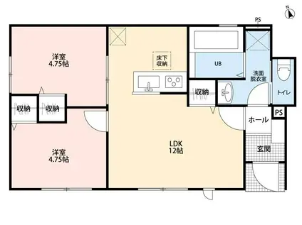 リーブルファイン津興 2号棟(2LDK/1階)の間取り写真
