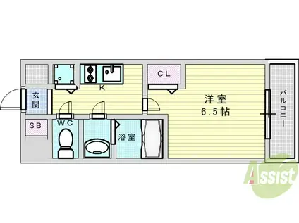 メインステージ新大阪(1K/2階)の間取り写真