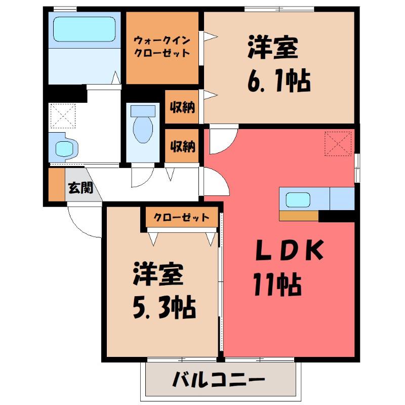 エーデルハイム B(2LDK/1階)の間取り写真