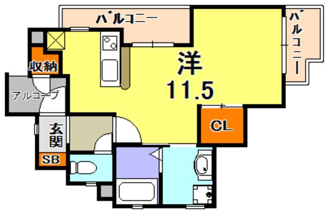 ワコーレヴィータ山本通(1K/2階)の間取り写真
