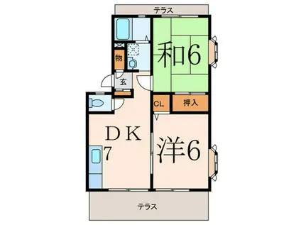 ヴィラ上野毛(2DK/1階)の間取り写真
