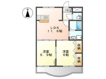 ルシード黒下(2LDK/1階)の間取り写真