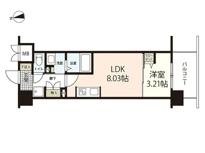 エスポワールI(1LDK/9階)の間取り写真