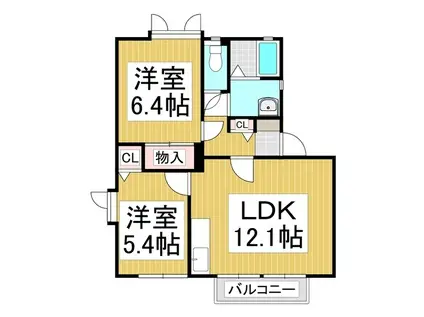 ベルメゾン徳間 A(2LDK/2階)の間取り写真