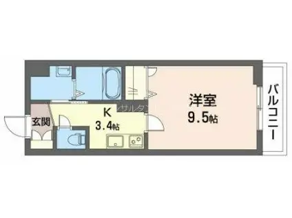 シャーメゾン オーク八戸ノ里(1K/2階)の間取り写真