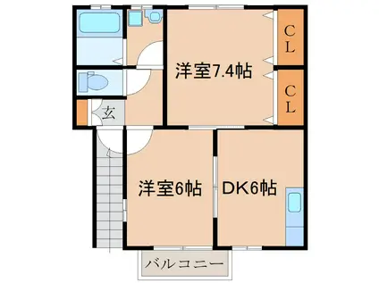 CARINO 愛美(2DK/2階)の間取り写真