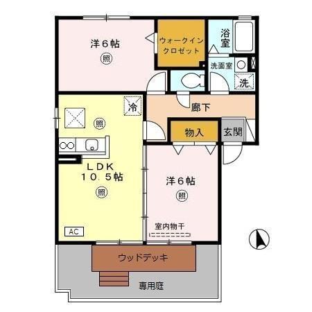 サンマリン北B(2LDK/1階)の間取り写真