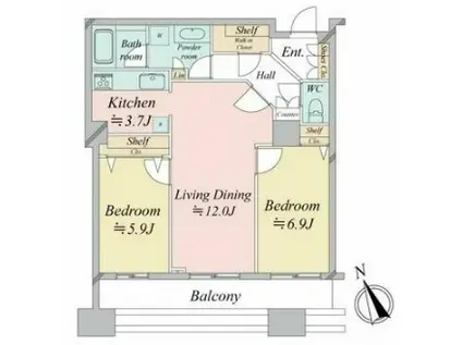 Dグラフォート浜松DSタワー(2LDK/18階)の間取り写真