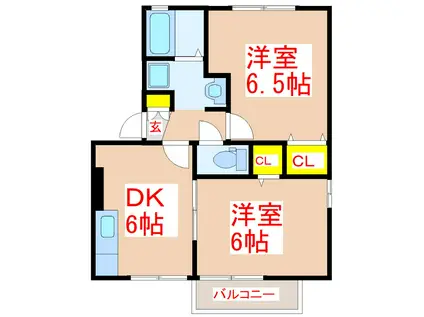 ウェルネス白銀(2DK/2階)の間取り写真