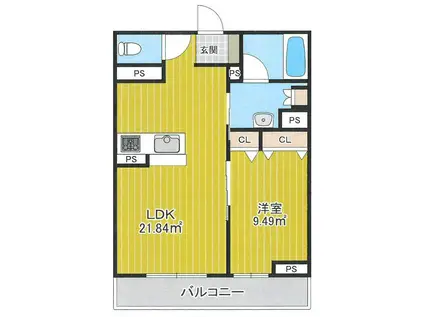 GOODEN大熊(1LDK/1階)の間取り写真