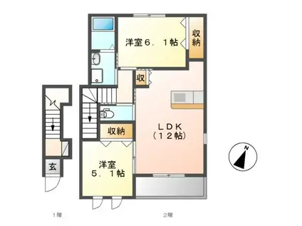 ＪＲ常磐線 荒川沖駅 徒歩58分 2階建 築16年(2LDK/2階)の間取り写真