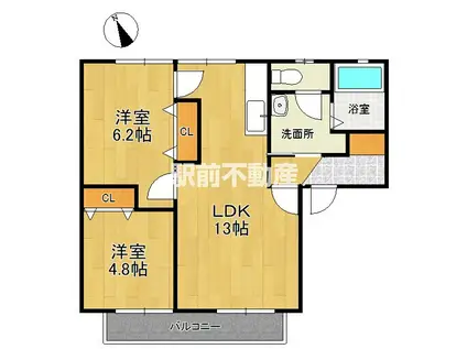 ヴェル・ドミール朝倉街道A(2LDK/1階)の間取り写真