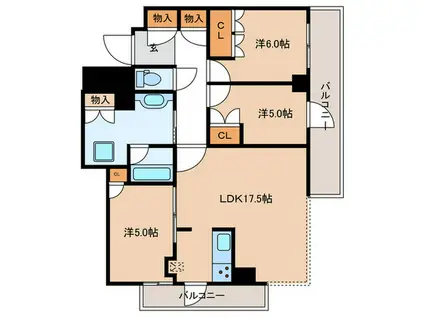 リバーガーデンタワー上町台筆ヶ崎(3LDK/25階)の間取り写真