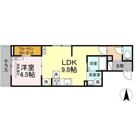 セレスティア谷在家II(1LDK/1階)の間取り写真