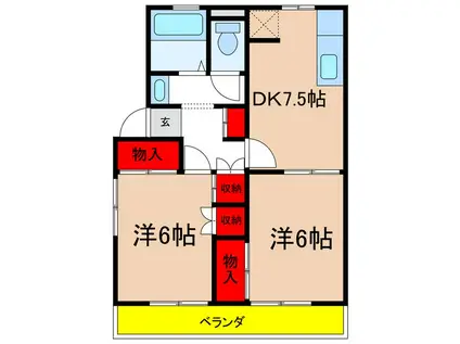 パルテール沢上(2DK/2階)の間取り写真