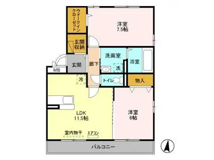 クロシェットB(2LDK/1階)の間取り写真