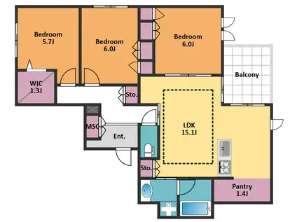 神山町メゾン(3LDK/2階)の間取り写真
