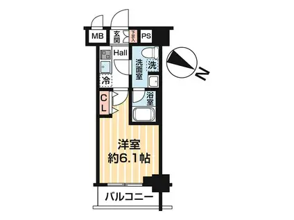 MAXIV BANDOBASHI TWIN イースト(1K/6階)の間取り写真