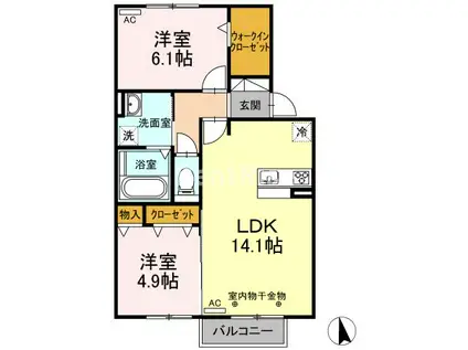 グレースタウン江南 E(2LDK/2階)の間取り写真