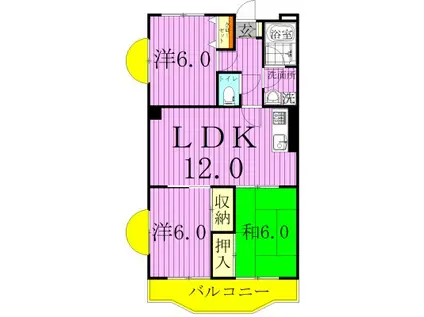 グランデール(3LDK/6階)の間取り写真