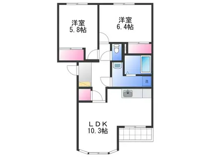 ソレイユA棟(2LDK/1階)の間取り写真