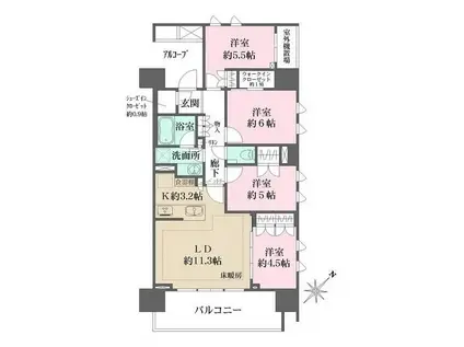 ザ・パークハウス船堀(4LDK/7階)の間取り写真