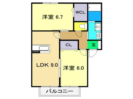 ソレジオ前里(2LDK/1階)の間取り写真