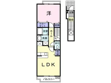 リヴァーサウス HORIIKE(1LDK/2階)の間取り写真