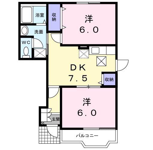 グレースアゼリアA(2DK/1階)の間取り写真