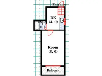 ハイツ材木町(1DK/3階)の間取り写真