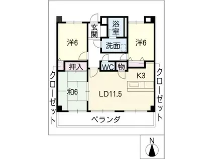 サンフラワーDハイツ(3LDK/4階)の間取り写真