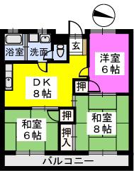 コーポのなか(3DK/2階)の間取り写真