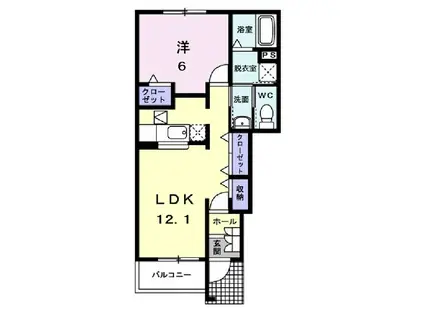 ピュール長浜A(1LDK/1階)の間取り写真