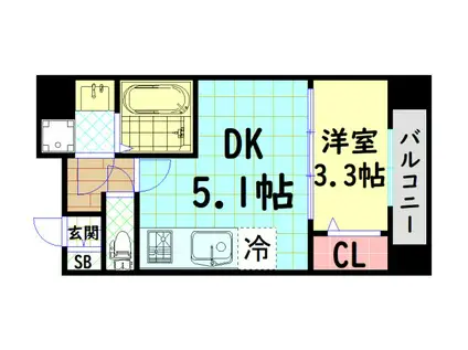 ソルテラス阿波座ウィズ(1DK/6階)の間取り写真