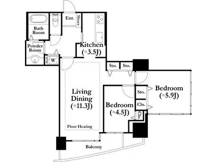 河田町ガーデン(2LDK/8階)の間取り写真