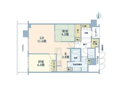 ジオタワー高槻ミューズフロント(2LDK/32階)の間取り写真