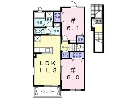 エミネンスE 栃本町(2LDK/2階)の間取り写真