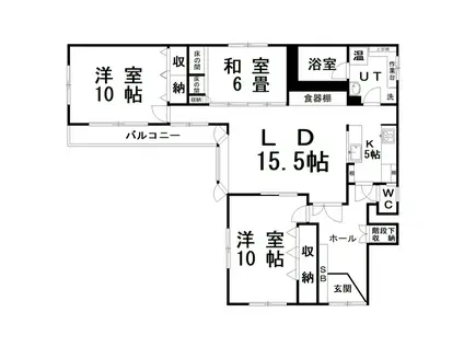 ＪＲ根室本線 釧路駅 バス乗車時間：10分 最寄りバス停で下車 徒歩10分 3階建 築30年(3LDK/2階)の間取り写真