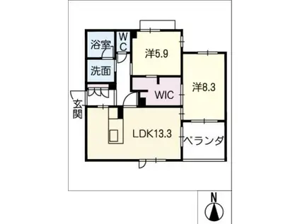 シャーメゾン リオクレール(2LDK/2階)の間取り写真