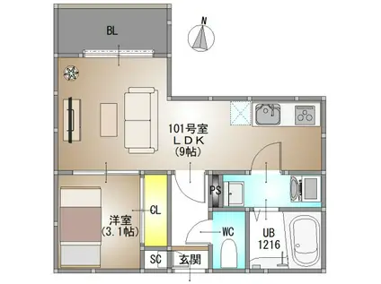 REGALEST キタカタ4(1LDK/1階)の間取り写真