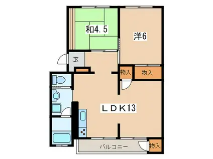 第2百合ヶ丘ハイツA棟(2LDK/2階)の間取り写真
