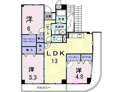アメニティ屋島(3LDK/3階)の間取り写真