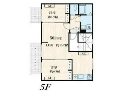 ALATO菊川(2LDK/5階)の間取り写真