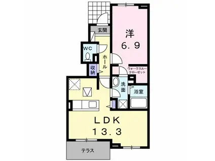 カレント大町II(1LDK/1階)の間取り写真