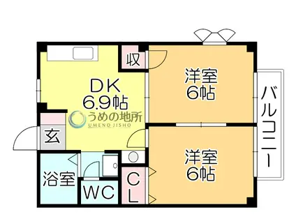 フィオーリ(2DK/1階)の間取り写真