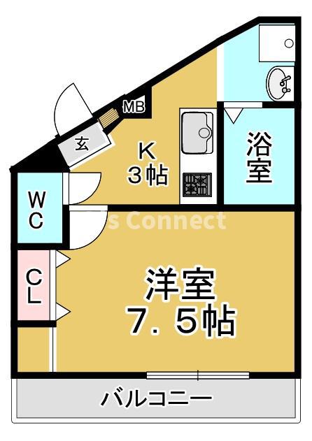 ハッピネス泉中央(1K/3階)の間取り写真