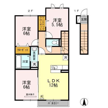エイトサザンコート B棟(3LDK/2階)の間取り写真